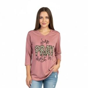 Lif Apparel T-Shirt Size Medium Dusty Rose V-Neck Pray Graphic Tee‎ Faith Casual